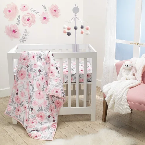 Vista 5 de Bedtime Originals Blossom - Sábana bajera ajustable para cuna, rosa, gris, blanco, floral