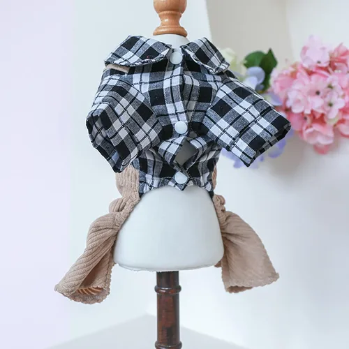 Vista 3 de Ropa para perros, camisas a cuadros de dibujos animados, overol de verano elegante para perros pequeños, overol con pechera para cachorros, overol