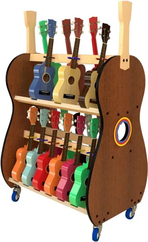 Vista 11 de Carrito de almacenamiento de ukelele móvil para escuelas (18) – The Band Room Estante para aula de música Fabricado en Estados Unidos