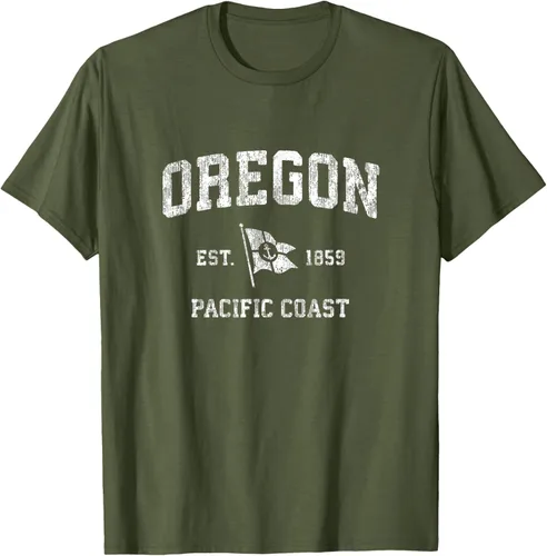 Vista 55 de Oregon Vintage barco ancla bandera diseño de West Coast Retro Tee, hombre S, Arándano