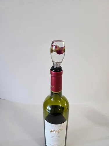 Vista 2 de tapon de botella de vino protector de vino (rojo con flor)