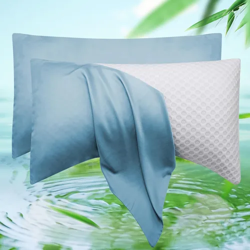 Vista 25 de Funda de almohada curvada para dormir de lado refrescante, tamaño Queen, 1 paquete de 20 x 30 pulgadas, color azul aguamarina Rayon Derived from