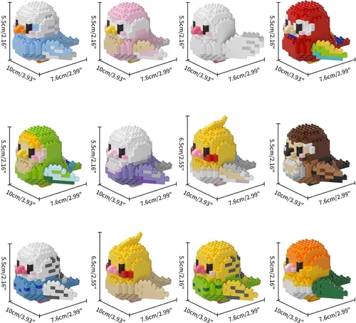 Vista 2 de Micro Mini bloques, serie de animales, modelo de microconstrucción, coloridos pájaros pequeños, kit de ladrillos de construcción, 12