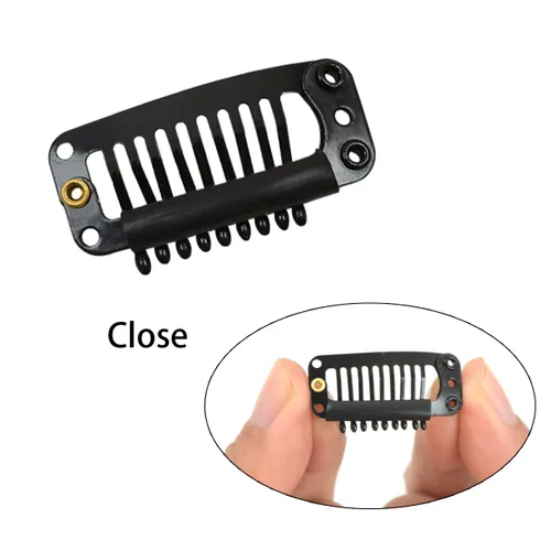 Vista 4 de 50 pinzas para extensiones de cabello de 1.260 in, 9 dientes para extensiones de cabello y extensiones de cabello (negro)