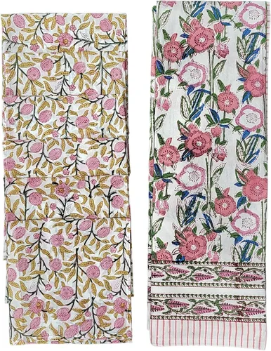 Vista 2 de Mango Gifts Mantel indio con estampado a mano, 100% algodón, floral, multicolor, con 6 servilletas