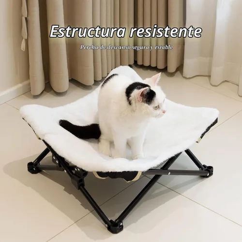 Vista 4 de PETKARAY Cama para Gatos Plegable y Elevada, Muebles de Salón Esponjosos para Gatito con Marco de Metal, Cama Colgante Elevada para Gatos