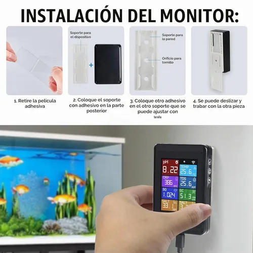 Vista 7 de TEKCOPLUS - Medidor digital de pH con sonda para acuario, hidroponía, piscinas, estanques, laboratorios, 8 en 1, mide pH Temp TDS EC Salinidad ORP