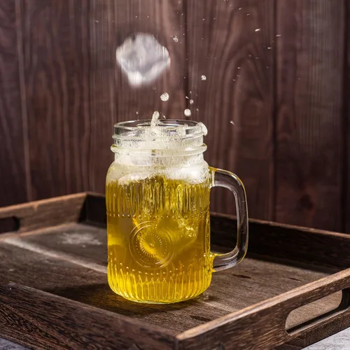 Vista 4 de Amzcku Tarro de beber transparente vintage de 16 onzas con mango cómodo para bebidas de fiesta, 6