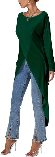 Vista 5 de LYANER Blusa larga de manga larga con dobladillo dividido frontal para mujer
