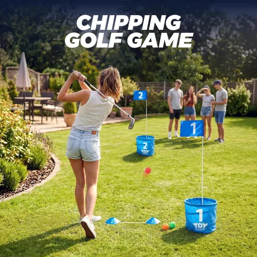 Vista 2 de TOY Life Juego de cubo de golf, juego de golf de 3 agujeros para adultos, familia y niños, campo de golf portátil con pelotas y bandera, juego