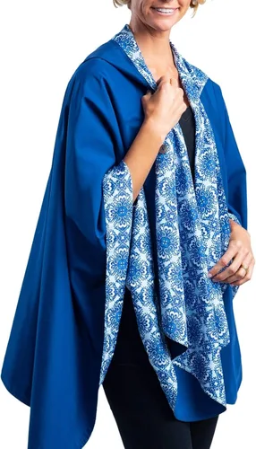 Vista 13 de Capa de lluvia para mujer, chaqueta tipo poncho con capucha, reversible, hermosa, ultra suave "Negro y peltre