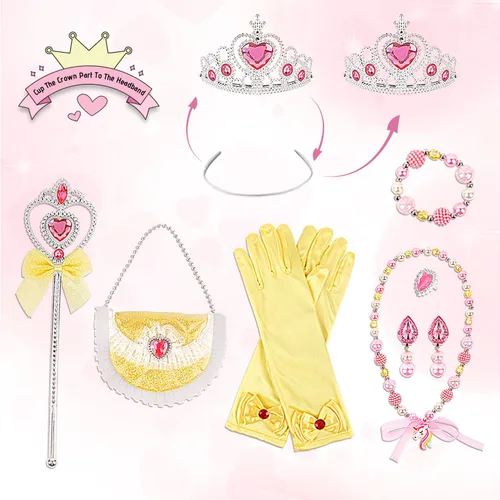 Vista 3 de kidzkube Vestido de princesa para niñas, ropa de capa de princesa con corona, vestidos de princesa para niña, regalo de cumpleaños de 3 a 8 años