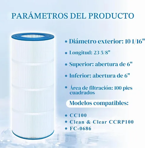 Vista 2 de Filtro de piscina compatible con CC100, CCRP100, C-9410, PAP100-4/M4, FC-0686, R173215, 1 paquete