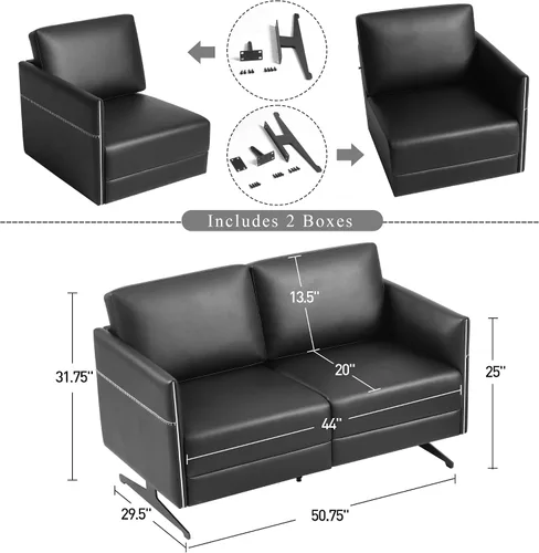 Vista 3 de Silla decorativa de dos plazas, sofá tapizado de piel sintética, soporte lumbar ergonómico, para sala de espera cúbica, silla de recepción, moderna