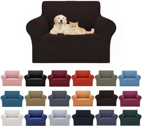 Vista 60 de Cupuamon Funda elástica para sofá de 1 plaza, funda protectora de muebles con parte inferior elástica de tela jacquard a cuadros pequeños para Beige