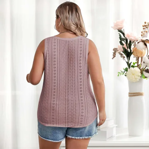 Vista 7 de Womens Tank Tops Eyelet Embroidery Scoop Neck Sleeveless Shirts for Casual Loose Fit Basic 2024 Summer Top Clothes