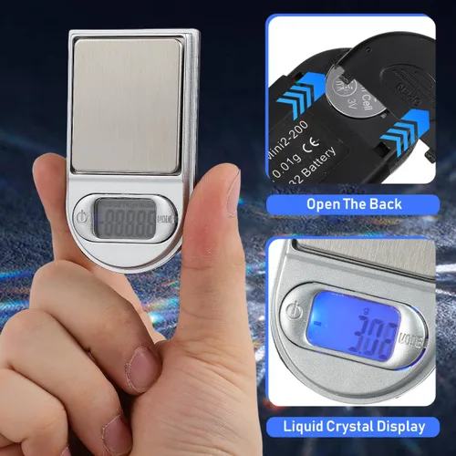 Vista 6 de IMIKEYA Mini báscula digital de bolsillo de 200/0.00 oz, báscula de joyería en forma más ligera, de acero inoxidable con batería con pantalla LCD