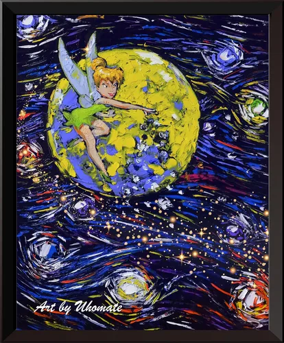 Vista 5 de Uhomate Peter Pan Never Grow Up Princess Tinkerbell Vincent Van Gogh - Pósteres de noche estrellada para el hogar, lienzo para pared, decoración