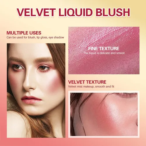 Vista 4 de Rubor líquido, acabado de terciopelo mate natural, rubor facial líquido crema suave para mejillas, maquillaje para tinte de piel, ligero y mezclable