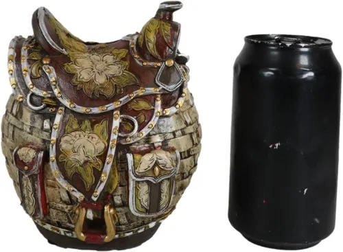 Vista 6 de Ebros Gift Silla de caballo de vaquero marrón rústico con diseño floral y de mimbre con diseño de cesta de dinero, moneda de ahorro, hucha de 5.5