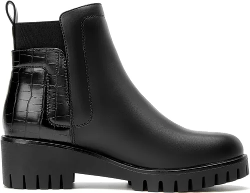 Vista 3 de CentroPoint Botas de tobillo Chelsea con plataforma de moda para mujer, suela de lengüeta, botas de combate, punta redonda, zapatos de invierno
