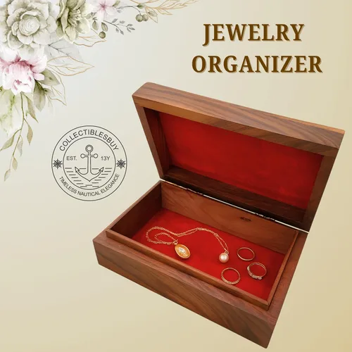 Vista 6 de collectiblesBuy Caja de madera hecha a mano con tapa con bisagras, recuerdo marrón, joyería sin terminar y manualidades, caja de almacenamiento
