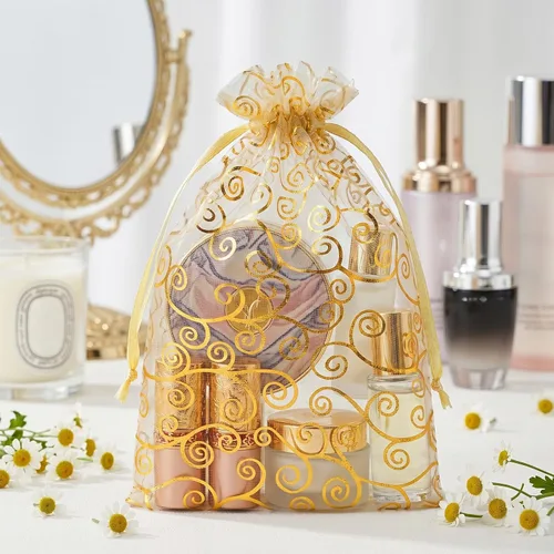Vista 6 de joycraft 50 bolsas de regalo de organza – 11.8 x 7.9 pulgadas, bolsas de regalo de malla dorada con cordón, bolsa de organza para regalo de San