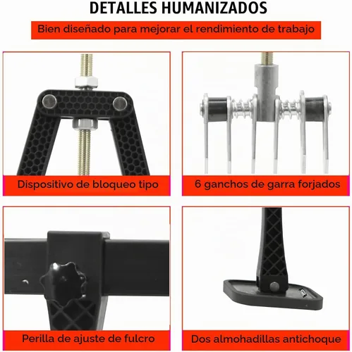 Vista 2 de Kit de palanca de extracción de abolladuras de 850 mm para coche, 6 ganchos de garra con anillos de aluminio para carrocería (Negro)