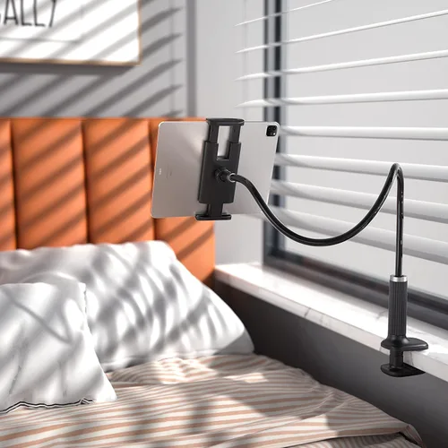 Vista 5 de Niumowa Soporte para tableta de cuello de cisne, brazo ajustable de 38.6 in para cama Fits Kindle, iPad & Phones. 360° gooseneck clamp. Reading in