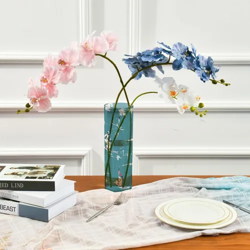 Vista 3 de Skiing Teal Plastic Cylinder Vase 11.8 x 3.9 Inch decorative Tall Vases Unbreakable Dining Room Entryway Library jarron para centro de mesa Decor