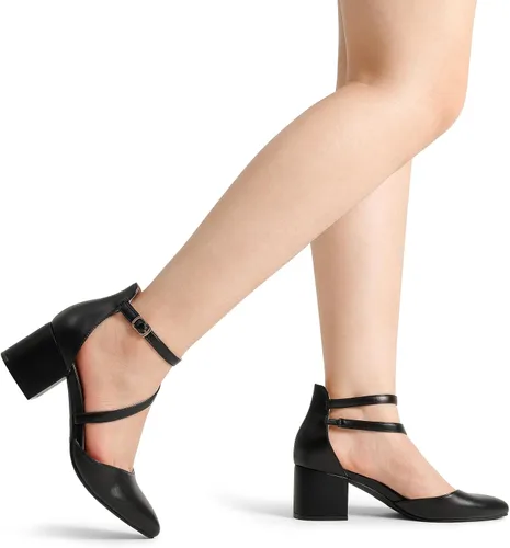 Vista 7 de DREAM PAIRS Zapatos de tacón bajo y grueso para mujer, con correa al tobillo, zapatos elegantes para bodas y negocios