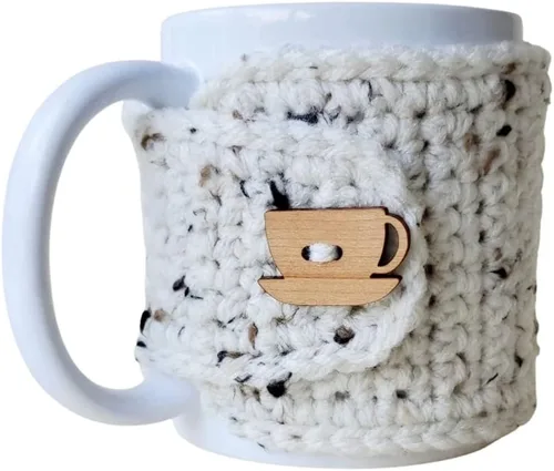 Vista 12 de Taza acogedora con taza de madera y botón de platillo (rojo y avena)