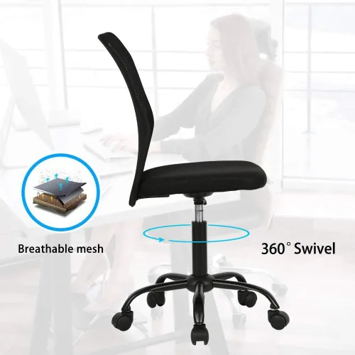 Vista 5 de Silla de oficina de malla con soporte lumbar, silla de escritorio ergonómica, moderna, negra