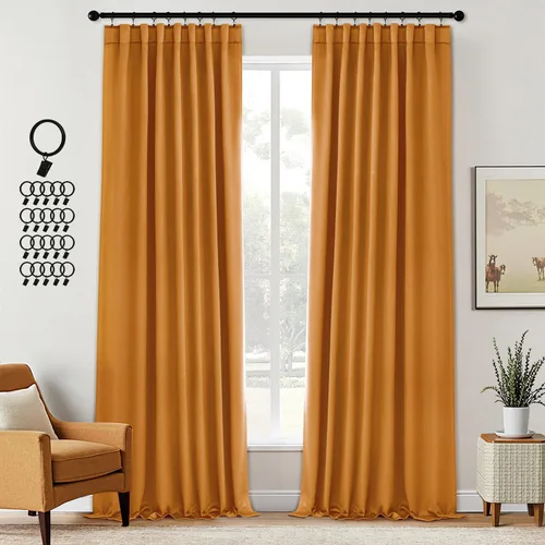 Vista 32 de ANRODUO Juego de 2 cortinas con bloqueo de luz del 99%, cortinas de 84 pulgadas de largo, cortinas negras para dormitorio, cortinas con aislamiento