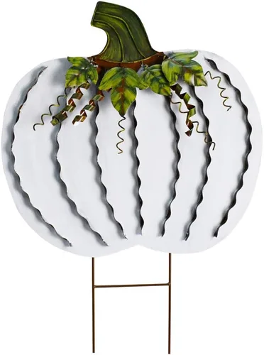 Vista 11 de Morning View Letrero de metal con estacas de calabaza para patio, decoración de otoño, calabaza, rústico, decoración de jardín, decoración de patio