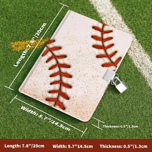 Vista 5 de WERNNSAI Diario luminoso de béisbol para niños, diario secreto con cerradura y llaves, cuaderno de diario para niños, regalo de cumpleaños y Navidad