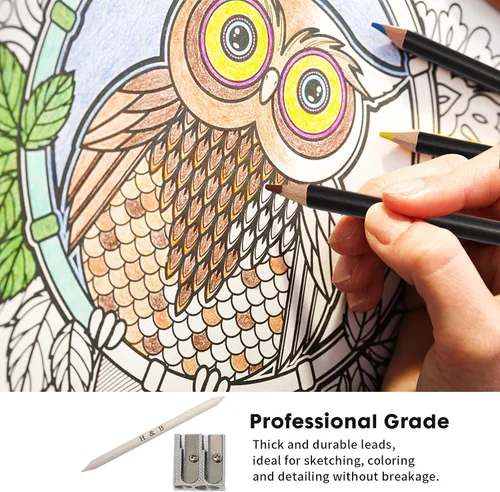 Vista 3 de YBLANDEG Juego de lápices de colores para dibujar y dibujar 96 piezas, suministros de arte, pintura de grafito, kit de lápices de arte profesional