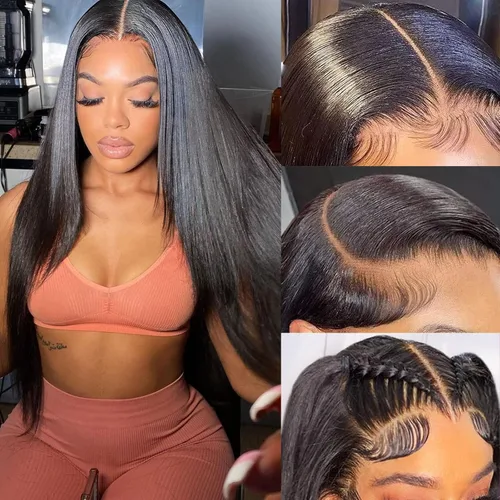 Vista 7 de 20 Pulgadas Pelucas de encaje frontal de cabello humano prearrancadas con cabello de bebé 200 de densidad Real cabello humano liso 13x4 HD Pelucas