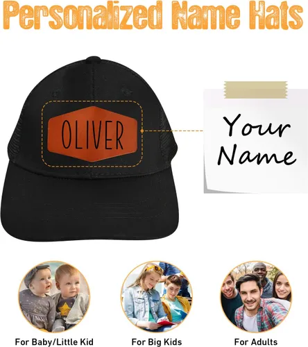 Vista 2 de Gorra de béisbol con nombre personalizado, regalos personalizados, con parche de cuero, gorro de camionero para niños y niñas de 0 a 3 años