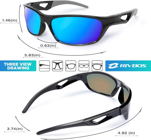 Vista 3 de RIVBOS Polarized Sports Sunglasses Driving Sun Glasses Shades for Men Women Tr90 Frame for Cycling Fishing Running RB831