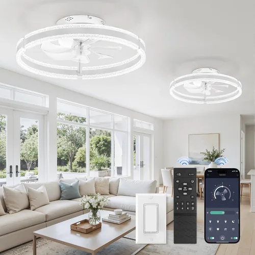 Vista 24 de LEDIARY Ventiladores de techo de perfil bajo con luces, ventilador de techo moderno de montaje al ras y control remoto, ventiladores de techo LED