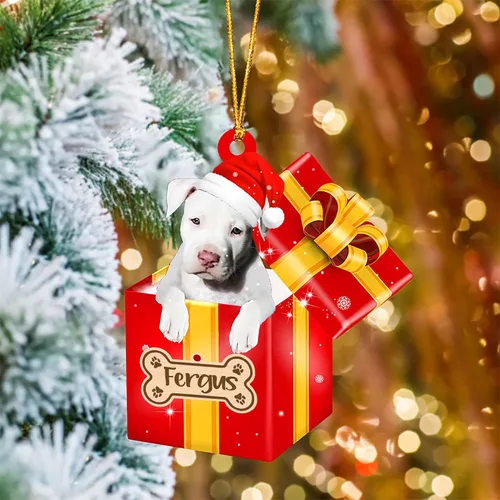 Vista 21 de Adorno de Navidad personalizado de Akita Inu, nombre personalizado Akita Inu para árbol de Navidad, en caja de regalo roja