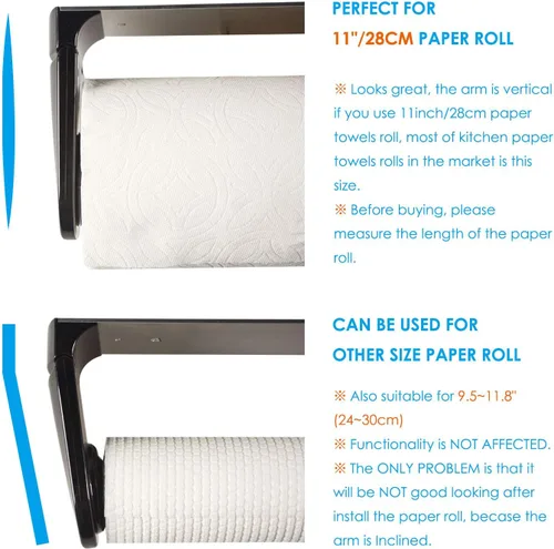 Vista 5 de Simpletome - Toallero de papel para colocar debajo del gabinete con adhesivo o perforación, aleación de aluminio + ABS (negro) tension arms, tear