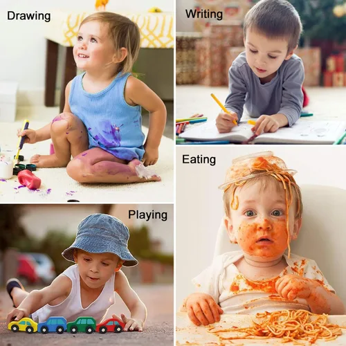 Vista 5 de STAYTOP Lindas batas de dinosaurio para niños, delantales impermeables para pintura de artistas para edades de 2 a 6 años, F