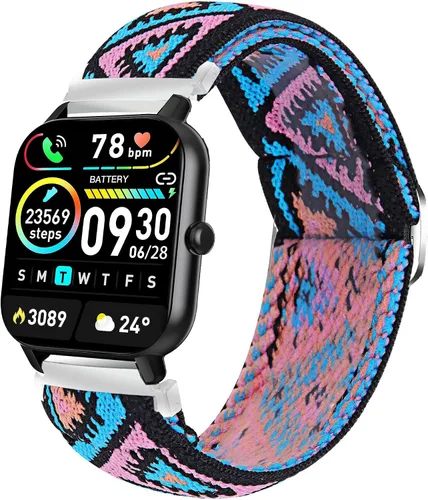 Vista 10 de Lamshaw Correa de reloj inteligente Popglory P66 de 1.85 pulgadas, elástica de 0.866 pulgadas, correa ajustable elástica compatible con MorePro H56