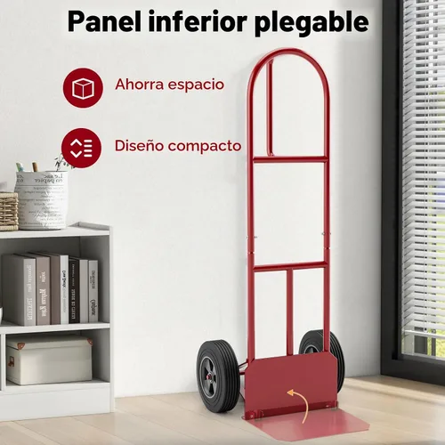 Vista 3 de Goplus Carretilla de Mano, Carretilla de Mano con Mango en P con Asa de Bucle Vertical, Ruedas de 10", Plataforma Plegable de 15" x 9", Capacidad