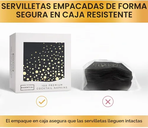 Vista 5 de Servilletas de cóctel negras y doradas, 100 servilletas de fiesta negras, 5 Negro y dorado