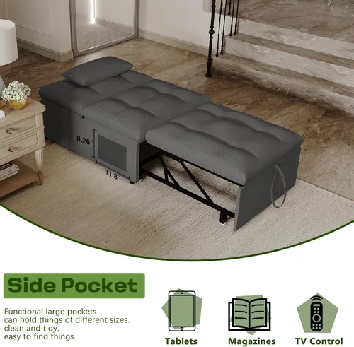 Vista 5 de Silla Cama Convertible 4 en 1 con Respaldo Ajustable, Almohadas, Sofá Cama Futón con Bolsillo Lateral, Silla Sofá Cama Desplegable, Sofás