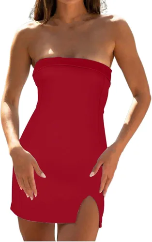 Vista 5 de Vestido de fiesta sexy para mujer, sin tirantes, ajustado, mini vestido de fiesta nocturna, vestido corto de baile, cóctel, baile