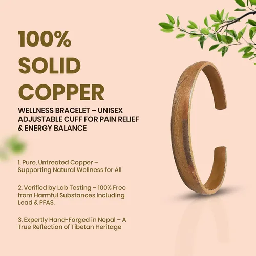 Vista 6 de Healing Monk Pulsera de cobre forjado a mano para hombres y mujeres, pulseras de cobre 100% auténticas, pulseras tibetanas reales y genuinas